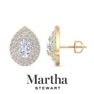 Martha Stewart 4 Carat Pear Shape Lab Grown Diamond Halo Stud Earrings In 14 Karat Yellow Gold