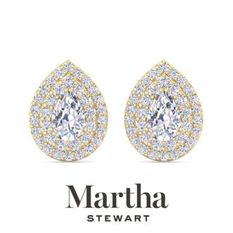 Martha Stewart 4 Carat Pear Shape Lab Grown Diamond Halo Stud Earrings In 14 Karat Yellow Gold