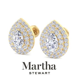 Martha Stewart 4 Carat Pear Shape Lab Grown Diamond Halo Stud Earrings In 14 Karat Yellow Gold