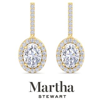 Martha Stewart 2 1/2 Carat Oval Shape Lab Grown Diamond Drop Earrings In 14 Karat Yellow Gold