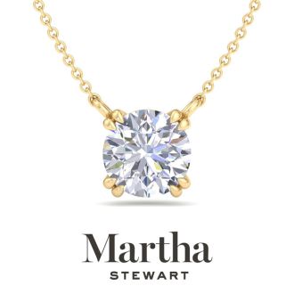 Martha Stewart 3 Carat Round Shape Lab Grown Diamond Solitaire Necklace In 14K White Gold