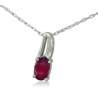 1/2ct Oval Shape Created Ruby and Diamond Necklace in 10k White Gold