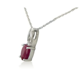 1/2ct Oval Shape Created Ruby and Diamond Necklace in 10k White Gold
