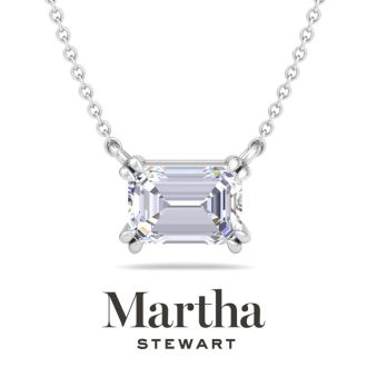 Martha Stewart 3 Carat Emerald Cut Lab Grown Diamond Solitaire Necklace In 14K White Gold