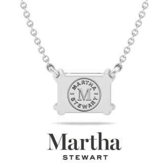 Martha Stewart 3 Carat Emerald Cut Lab Grown Diamond Solitaire Necklace In 14K White Gold