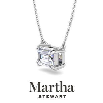 Martha Stewart 3 Carat Emerald Cut Lab Grown Diamond Solitaire Necklace In 14K White Gold