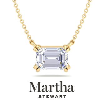 Martha Stewart 3 Carat Emerald Cut Lab Grown Diamond Solitaire Necklace In 14K White Gold