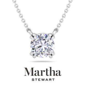 Martha Stewart 2 Carat Round Shape Lab Grown Diamond Solitaire Necklace In 14K White Gold
