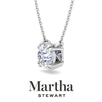 Martha Stewart 2 Carat Round Shape Lab Grown Diamond Solitaire Necklace In 14K White Gold