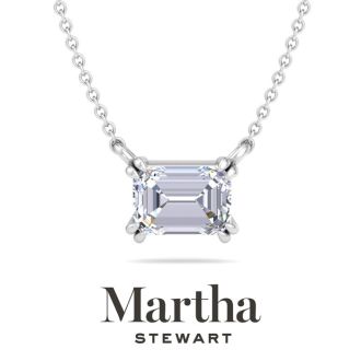 Martha Stewart 2 Carat Emerald Cut Lab Grown Diamond Solitaire Necklace In 14K White Gold