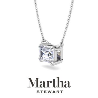 Martha Stewart 2 Carat Emerald Cut Lab Grown Diamond Solitaire Necklace In 14K White Gold