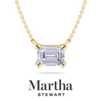 Martha Stewart 2 Carat Emerald Cut Lab Grown Diamond Solitaire Necklace In 14K White Gold