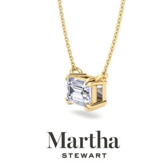 Martha Stewart 2 Carat Emerald Cut Lab Grown Diamond Solitaire Necklace In 14K White Gold