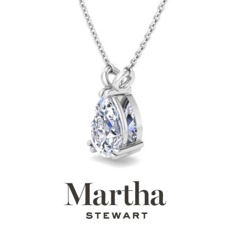 Martha Stewart 1 Carat Pear Shape Lab Grown Diamond Solitaire Necklace In 14K White Gold