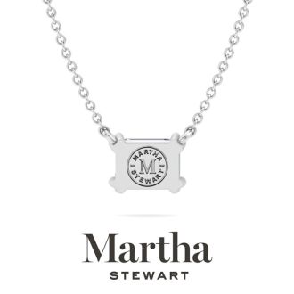 Martha Stewart 1 Carat Emerald Cut Lab Grown Diamond Solitaire Necklace In 14K White Gold