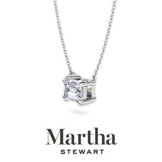 Martha Stewart 1 Carat Emerald Cut Lab Grown Diamond Solitaire Necklace In 14K White Gold