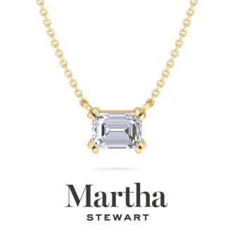 Martha Stewart 1 Carat Emerald Cut Lab Grown Diamond Solitaire Necklace In 14K White Gold