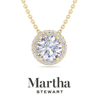 Martha Stewart 2 1/4 Carat Lab Grown Diamond Halo Necklace In 14K Yellow Gold