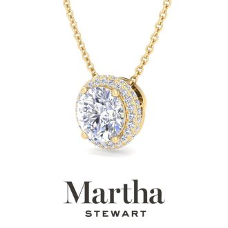 Martha Stewart 2 1/4 Carat Lab Grown Diamond Halo Necklace In 14K Yellow Gold