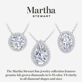 Martha Stewart 2 1/4 Carat Oval Shape Lab Grown Diamond Halo Necklace In 14K White Gold