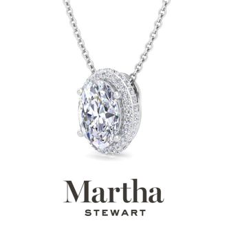 Martha Stewart 2 1/4 Carat Oval Shape Lab Grown Diamond Halo Necklace In 14K White Gold