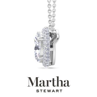 Martha Stewart 2 1/4 Carat Oval Shape Lab Grown Diamond Halo Necklace In 14K White Gold