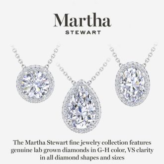 Martha Stewart 2 1/4 Carat Oval Shape Lab Grown Diamond Halo Necklace In 14K Yellow Gold