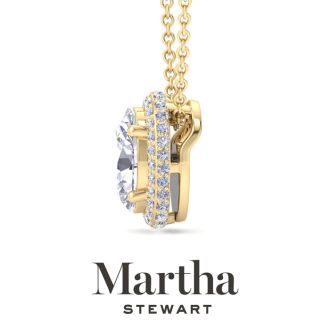 Martha Stewart 2 1/4 Carat Oval Shape Lab Grown Diamond Halo Necklace In 14K Yellow Gold