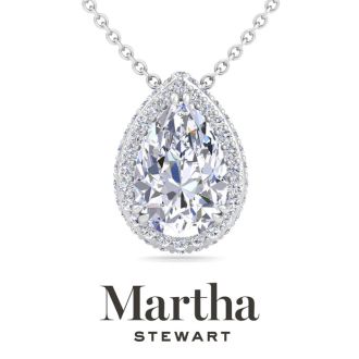 Martha Stewart 2 1/4 Carat Pear Shape Lab Grown Diamond Halo Necklace In 14K White Gold