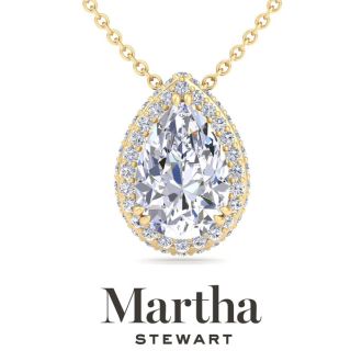 Martha Stewart 2 1/4 Carat Pear Shape Lab Grown Diamond Halo Necklace In 14K Yellow Gold