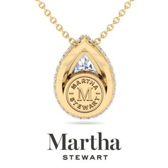 Martha Stewart 2 1/4 Carat Pear Shape Lab Grown Diamond Halo Necklace In 14K Yellow Gold