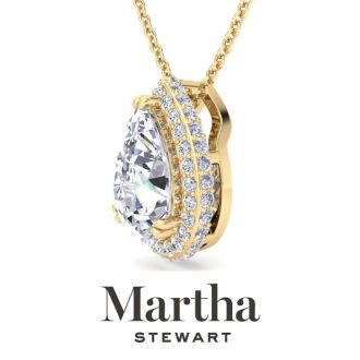 Martha Stewart 2 1/4 Carat Pear Shape Lab Grown Diamond Halo Necklace In 14K Yellow Gold