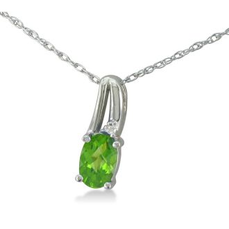 1/2ct Oval Shape Peridot and Diamond Necklace in 10k White Gold