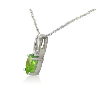 1/2ct Oval Shape Peridot and Diamond Necklace in 10k White Gold