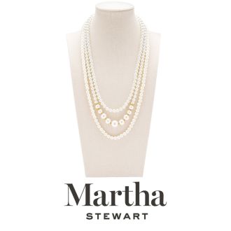 Martha Stewart Traditional Three Strand Pearl Necklace In Gold