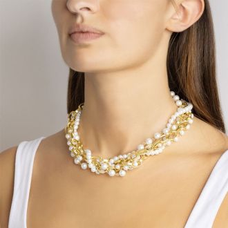 Martha Stewart Five Strand Pearl and Chain Twisted Necklace In Gold