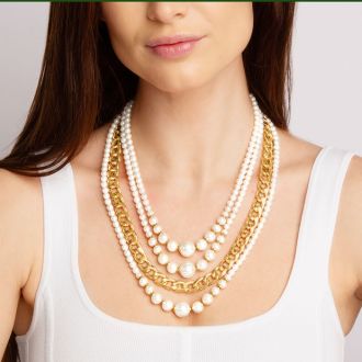 Martha Stewart Four Strand Pearl and Chain Necklace In Gold