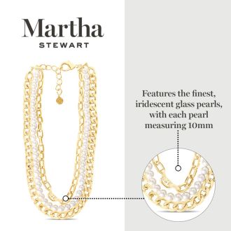 Martha Stewart Three Strand Pearl and Chain Necklace In Gold