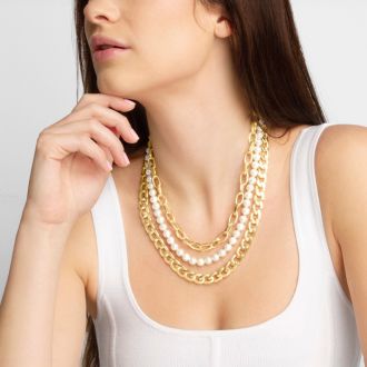 Martha Stewart Three Strand Pearl and Chain Necklace In Gold