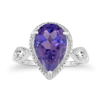 3 1/2ct Pear Shaped Amethyst and Diamond Ring in 10k White Gold