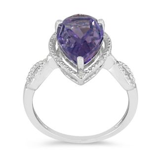 3 1/2ct Pear Shaped Amethyst and Diamond Ring in 10k White Gold