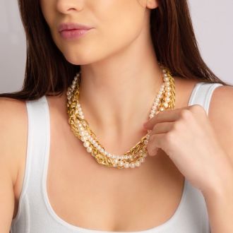 Martha Stewart Four Twisted Strand Pearl and Chain Necklace In Gold