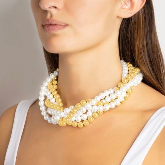 Martha Stewart Five Strand Pearl and Gold Ball Twisted Necklace In Gold