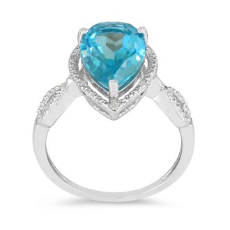 3 1/2ct Pear Shaped Blue Topaz and Diamond Ring in 10k White Gold