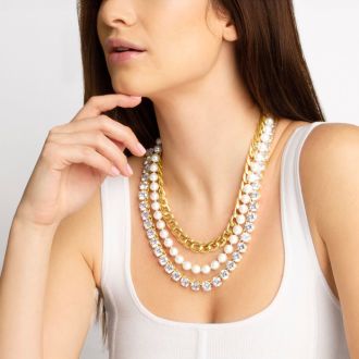 Martha Stewart Three Strand Pearl, Crystal and Chain Necklace In Gold, 18 Inches