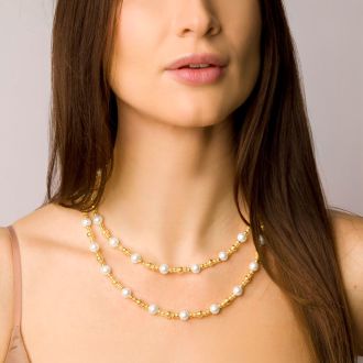Martha Stewart Two Strand Pearl and Gold Ball Necklace, 20 Inches