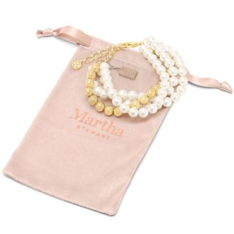 Martha Stewart Four Strand Pearl and Gold Ball Bracelet, 7 Inches