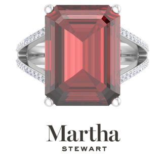 Martha Stewart 10 1/4 Carat Emerald Cut Garnet and Lab Grown Diamond Ring In Sterling Silver