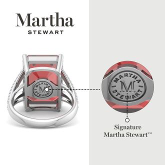 Martha Stewart 10 1/4 Carat Emerald Cut Garnet and Lab Grown Diamond Ring In Sterling Silver