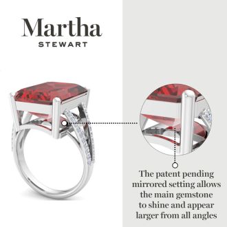 Martha Stewart 10 1/4 Carat Emerald Cut Garnet and Lab Grown Diamond Ring In Sterling Silver